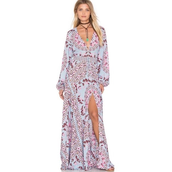 Boho Chic Gypsy Floral Print Maxi Dress blue - Picture 7 of 7